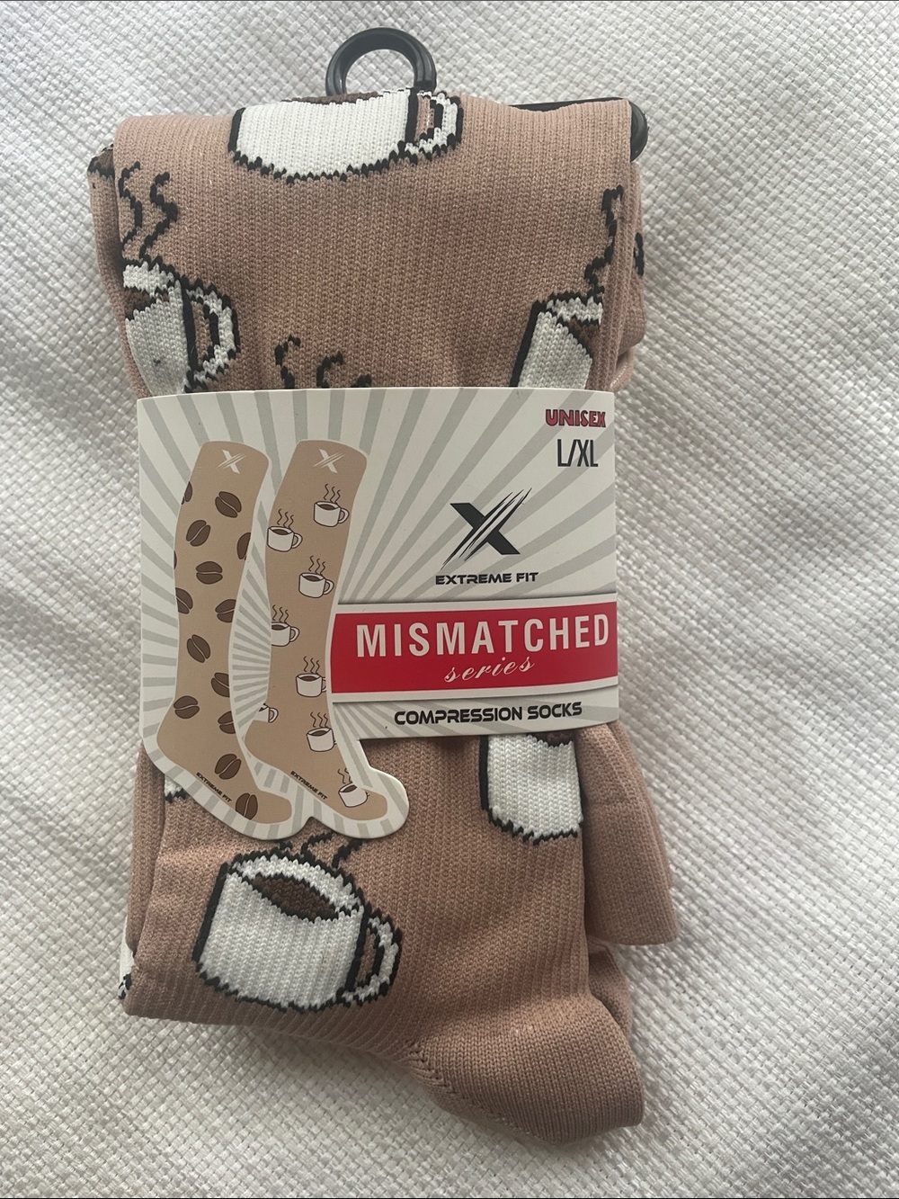 Coffee mis-match Compression Socks New in wrapper sz L-XL 15-20mmHg compression